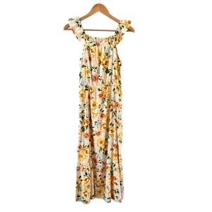 Old Navy Girls Dress Size XL Yellow Floral Maxi‎ Sleeveless Ruffle Boho Beach